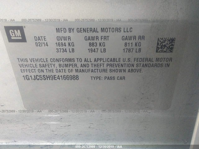 Photo 8 VIN: 1G1JC5SH9E4166988 - CHEVROLET SONIC 