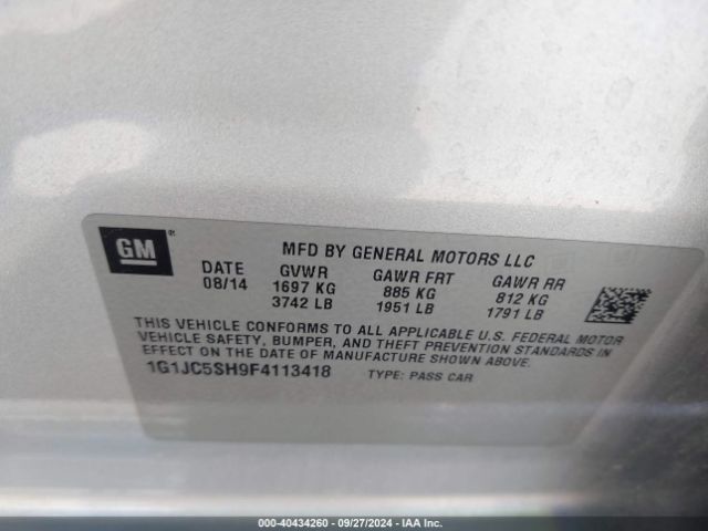 Photo 8 VIN: 1G1JC5SH9F4113418 - CHEVROLET SONIC 