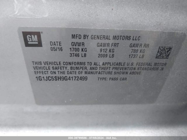 Photo 8 VIN: 1G1JC5SH9G4172499 - CHEVROLET SONIC 