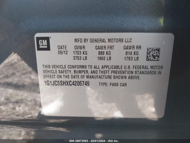 Photo 8 VIN: 1G1JC5SHXC4206749 - CHEVROLET SONIC 