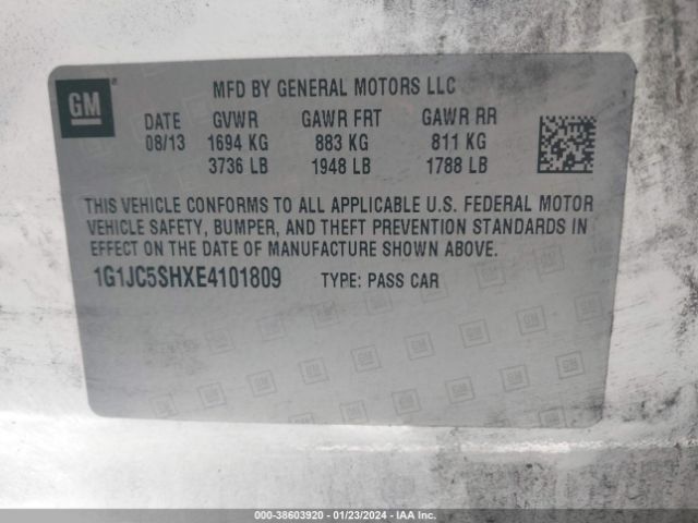 Photo 8 VIN: 1G1JC5SHXE4101809 - CHEVROLET SONIC 