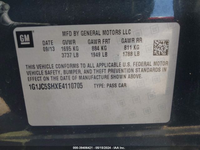 Photo 8 VIN: 1G1JC5SHXE4110705 - CHEVROLET SONIC 