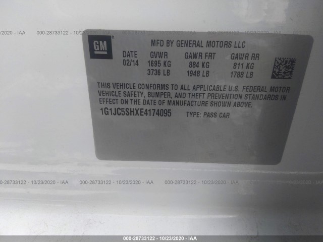 Photo 8 VIN: 1G1JC5SHXE4174095 - CHEVROLET SONIC 