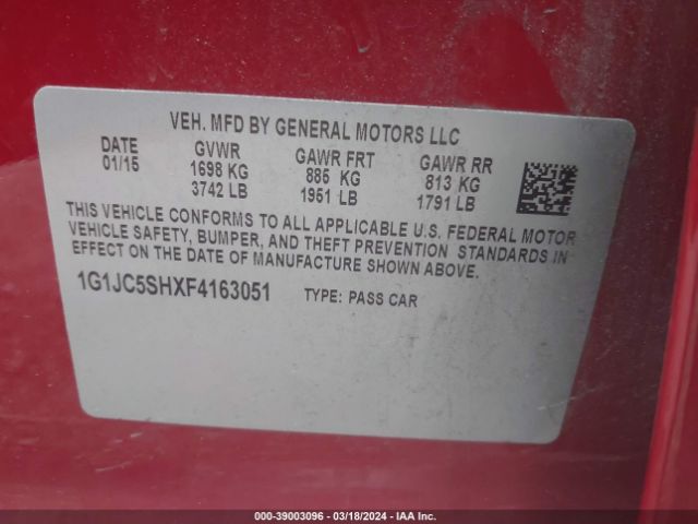 Photo 8 VIN: 1G1JC5SHXF4163051 - CHEVROLET SONIC 