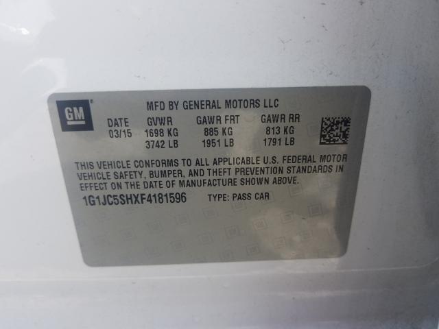 Photo 9 VIN: 1G1JC5SHXF4181596 - CHEVROLET SONIC LT 