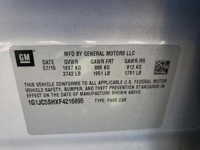 Photo 9 VIN: 1G1JC5SHXF4216895 - CHEVROLET SONIC LT 