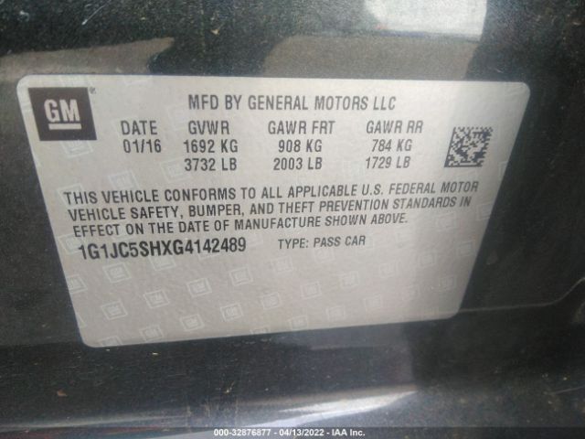 Photo 8 VIN: 1G1JC5SHXG4142489 - CHEVROLET SONIC 