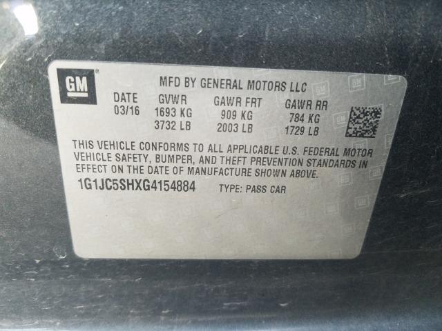 Photo 9 VIN: 1G1JC5SHXG4154884 - CHEVROLET SONIC LT 