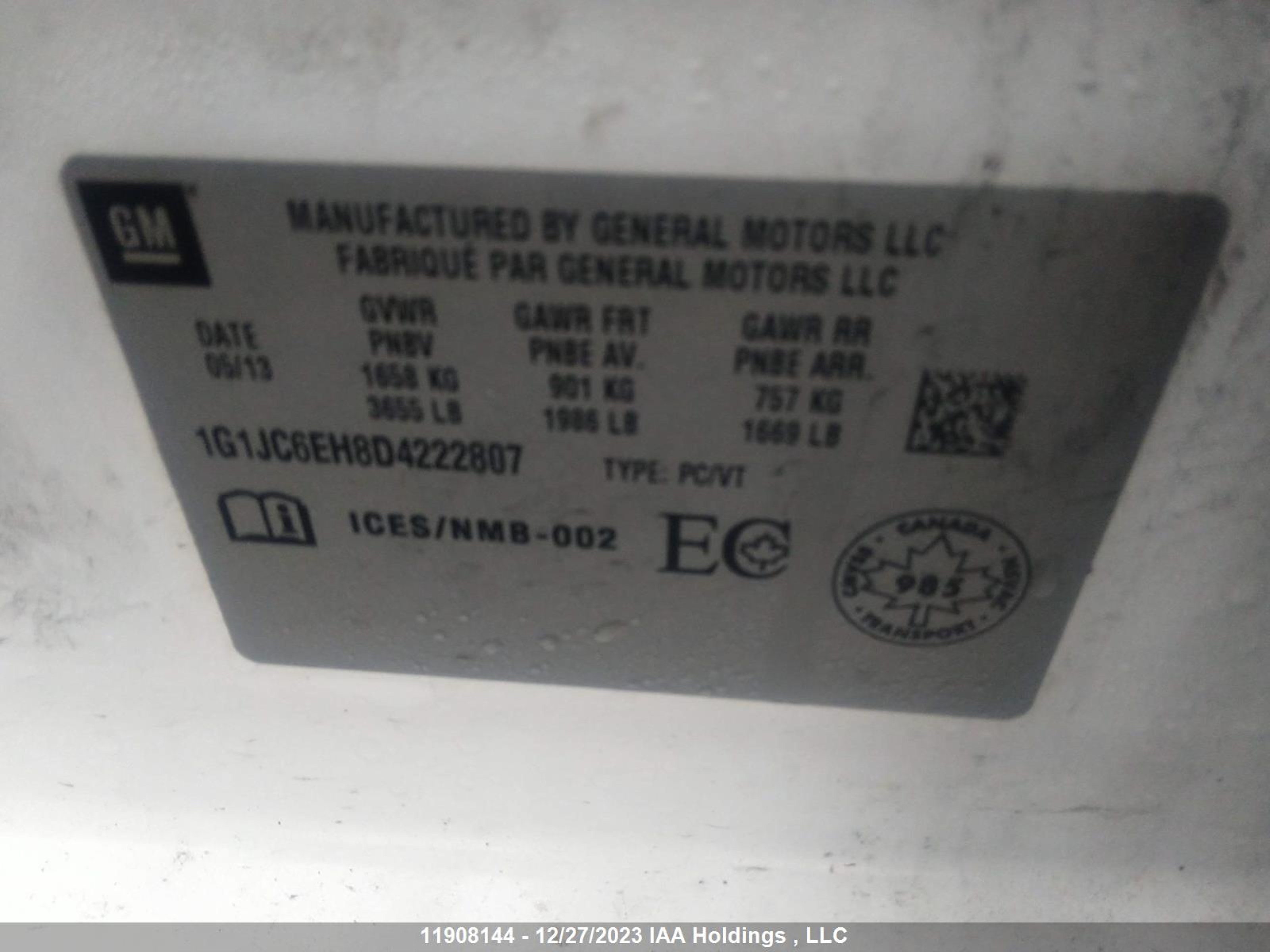 Photo 8 VIN: 1G1JC6EH8D4222807 - CHEVROLET SONIC 