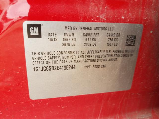 Photo 9 VIN: 1G1JC6SB2E4135244 - CHEVROLET SONIC LT 