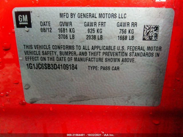 Photo 8 VIN: 1G1JC6SB3D4109184 - CHEVROLET SONIC 