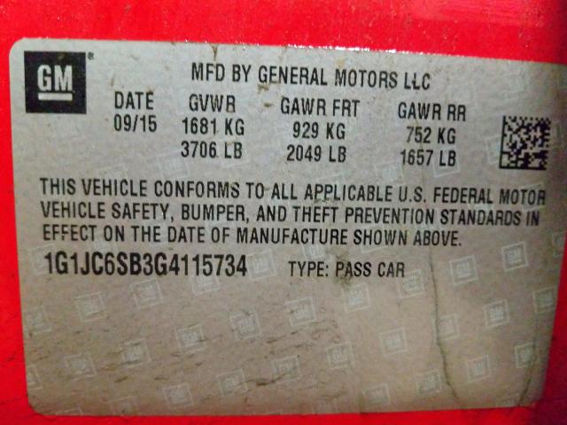 Photo 9 VIN: 1G1JC6SB3G4115734 - CHEVROLET SONIC LT 