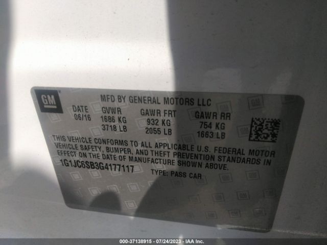 Photo 8 VIN: 1G1JC6SB3G4177117 - CHEVROLET SONIC 