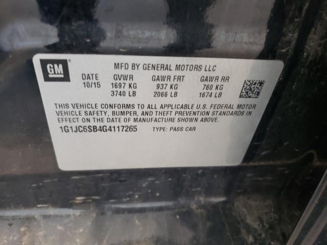 Photo 9 VIN: 1G1JC6SB4G4117265 - CHEVROLET SONIC LT 