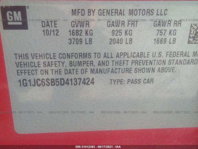 Photo 8 VIN: 1G1JC6SB5D4137424 - CHEVROLET SONIC 