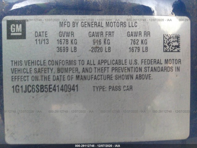 Photo 8 VIN: 1G1JC6SB5E4140941 - CHEVROLET SONIC 