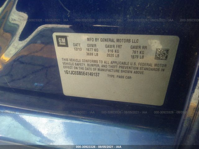 Photo 8 VIN: 1G1JC6SB5E4149137 - CHEVROLET SONIC 