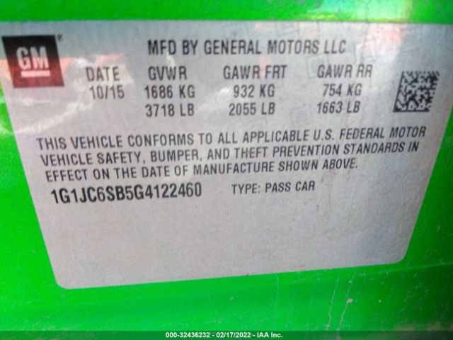 Photo 8 VIN: 1G1JC6SB5G4122460 - CHEVROLET SONIC 