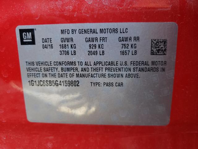 Photo 9 VIN: 1G1JC6SB5G4159802 - CHEVROLET SONIC LT 