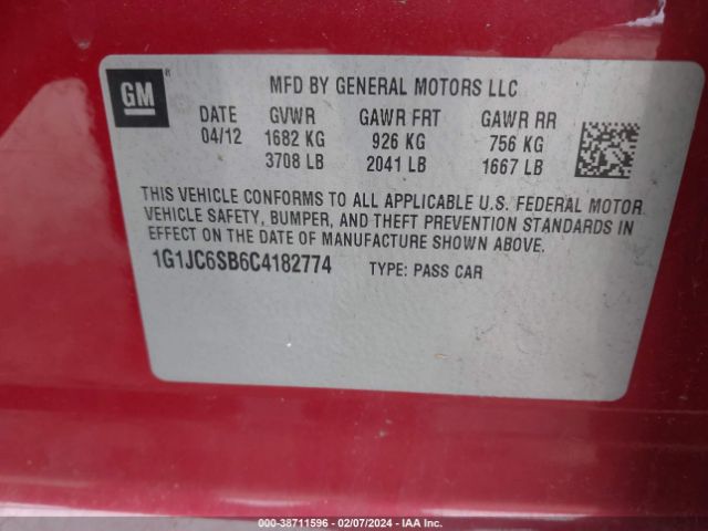 Photo 8 VIN: 1G1JC6SB6C4182774 - CHEVROLET SONIC 