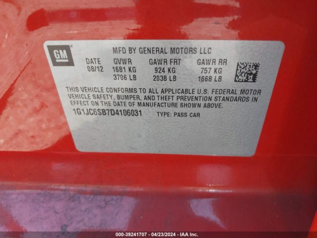 Photo 8 VIN: 1G1JC6SB7D4106031 - CHEVROLET SONIC 