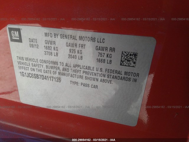 Photo 8 VIN: 1G1JC6SB7D4117126 - CHEVROLET SONIC 