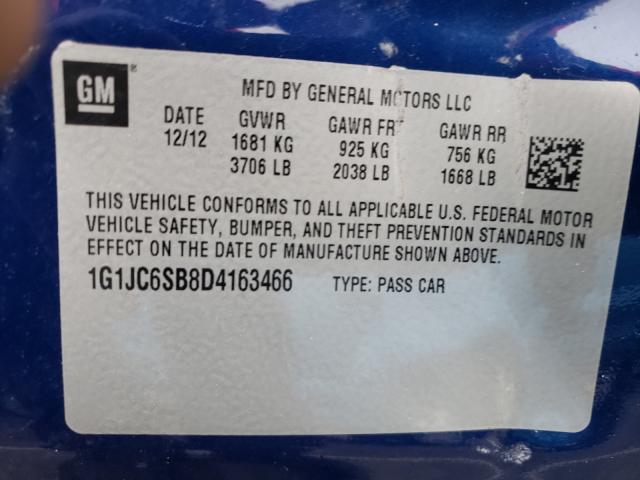 Photo 9 VIN: 1G1JC6SB8D4163466 - CHEVROLET SONIC LT 