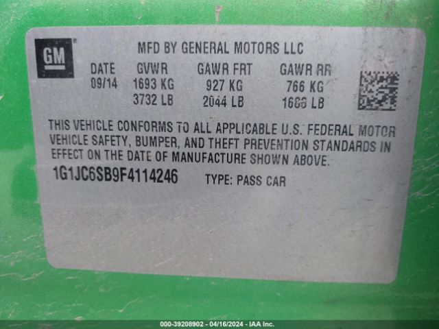 Photo 8 VIN: 1G1JC6SB9F4114246 - CHEVROLET SONIC 