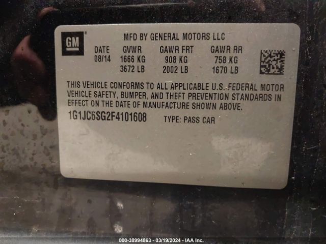 Photo 8 VIN: 1G1JC6SG2F4101608 - CHEVROLET SONIC 