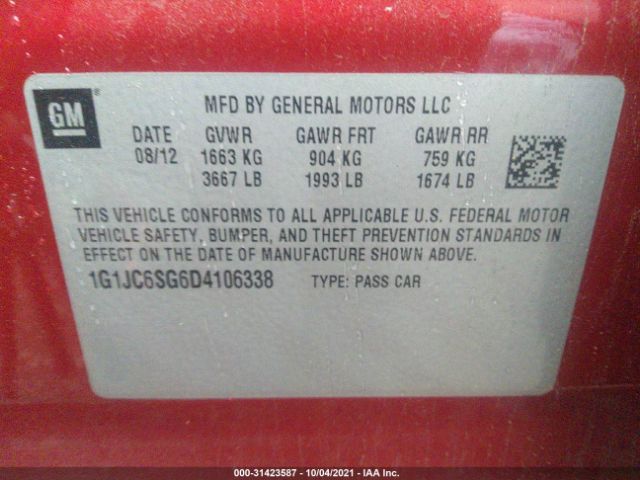 Photo 8 VIN: 1G1JC6SG6D4106338 - CHEVROLET SONIC 