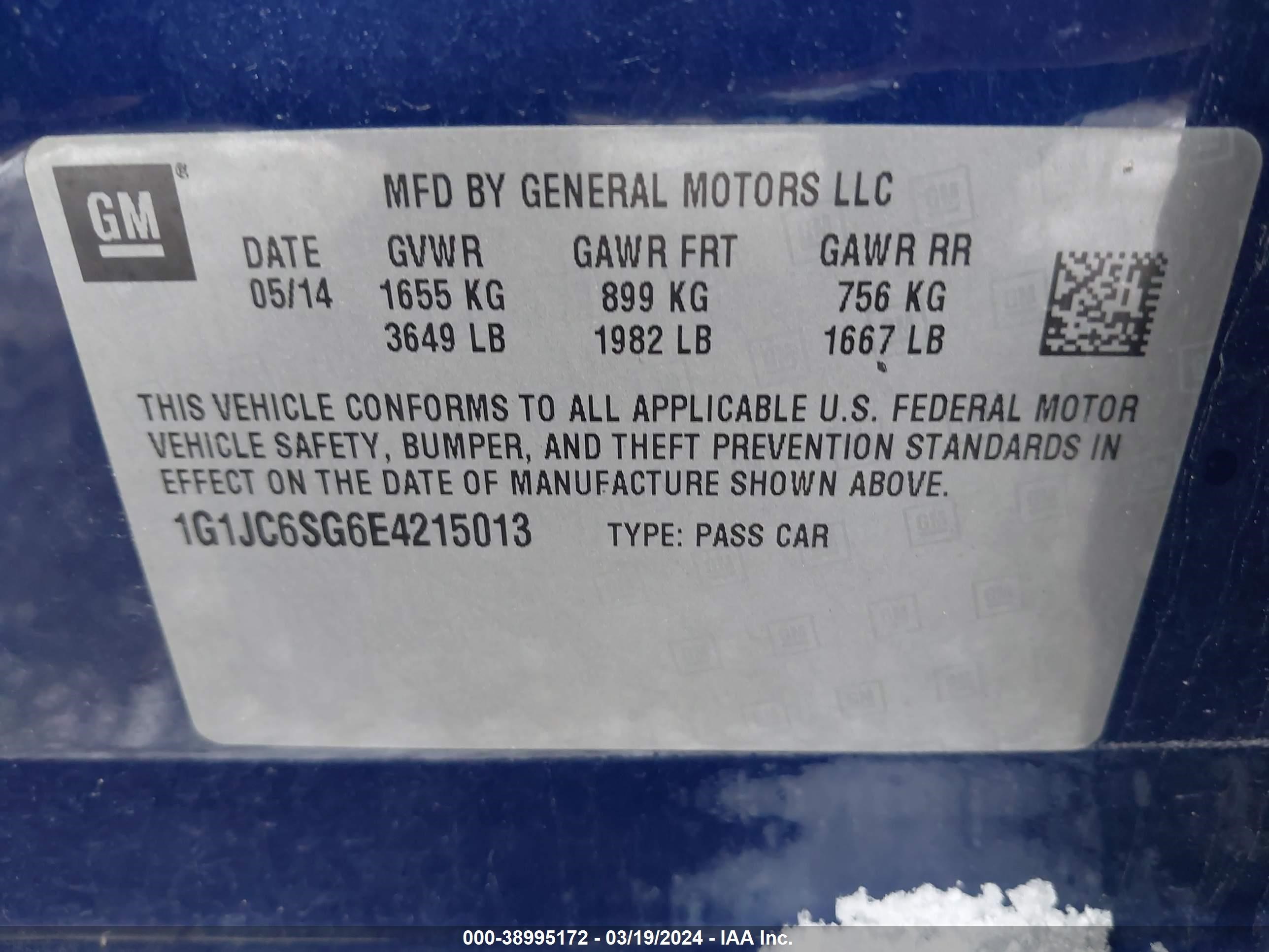 Photo 8 VIN: 1G1JC6SG6E4215013 - CHEVROLET SONIC 