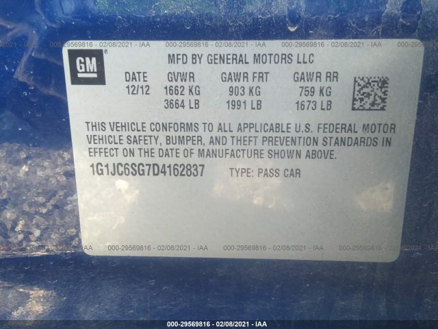 Photo 8 VIN: 1G1JC6SG7D4162837 - CHEVROLET SONIC 