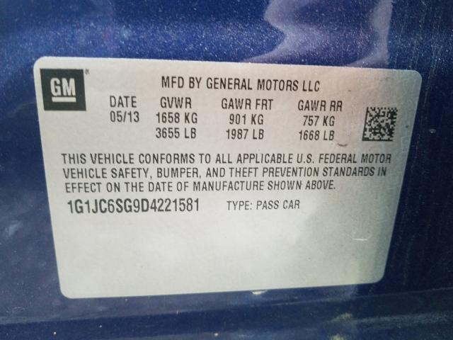 Photo 9 VIN: 1G1JC6SG9D4221581 - CHEVROLET SONIC LT 