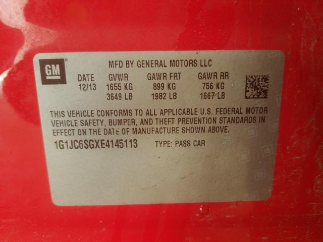 Photo 9 VIN: 1G1JC6SGXE4145113 - CHEVROLET SONIC LT 