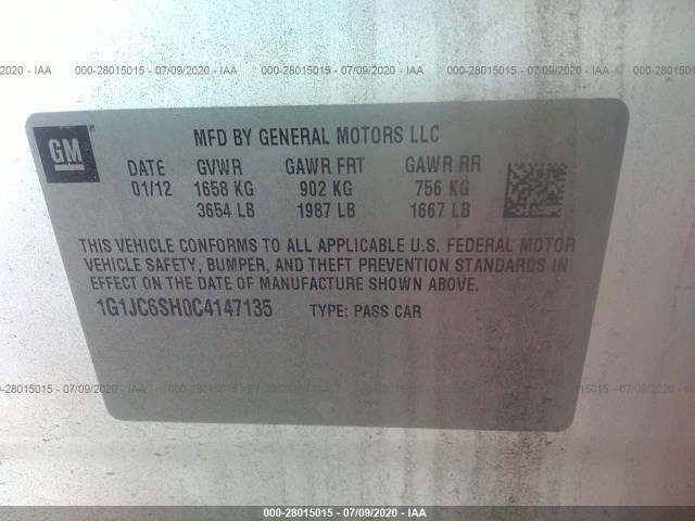 Photo 8 VIN: 1G1JC6SH0C4147135 - CHEVROLET SONIC 