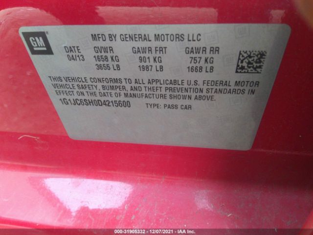 Photo 8 VIN: 1G1JC6SH0D4215600 - CHEVROLET SONIC 