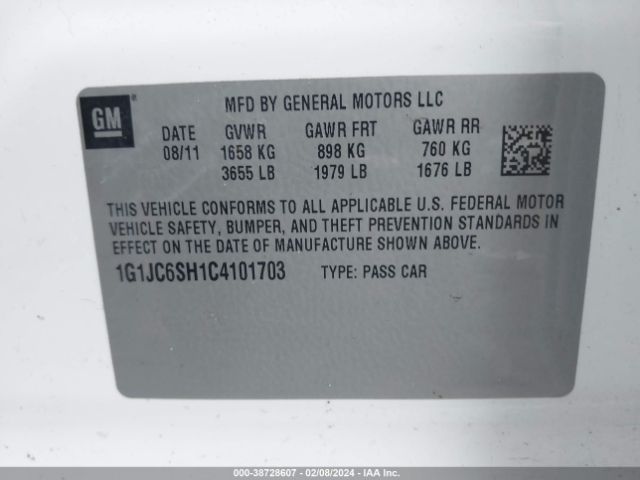 Photo 8 VIN: 1G1JC6SH1C4101703 - CHEVROLET SONIC 