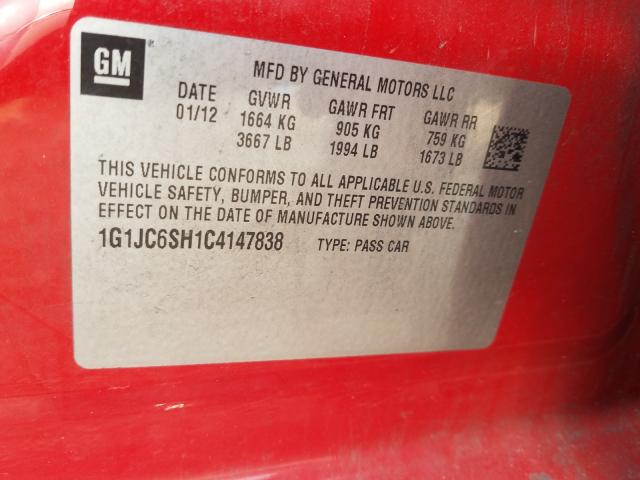 Photo 9 VIN: 1G1JC6SH1C4147838 - CHEVROLET SONIC LT 