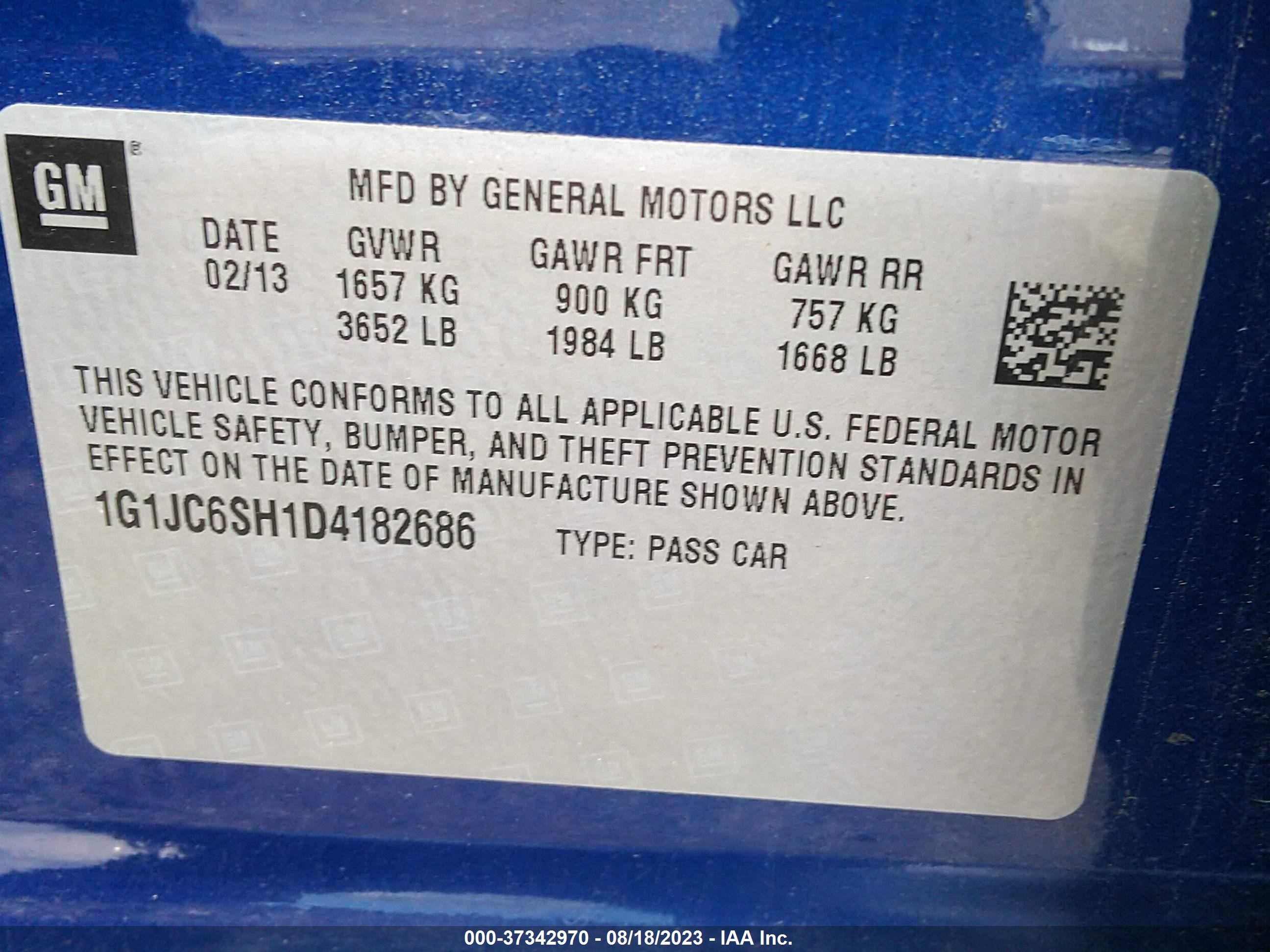 Photo 8 VIN: 1G1JC6SH1D4182686 - CHEVROLET SONIC 