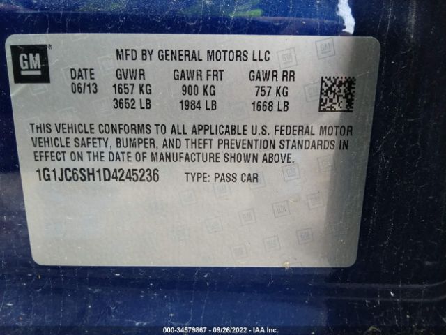 Photo 8 VIN: 1G1JC6SH1D4245236 - CHEVROLET SONIC 