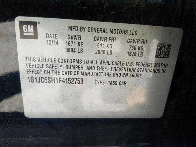 Photo 9 VIN: 1G1JC6SH1F4152753 - CHEVROLET SONIC LT 