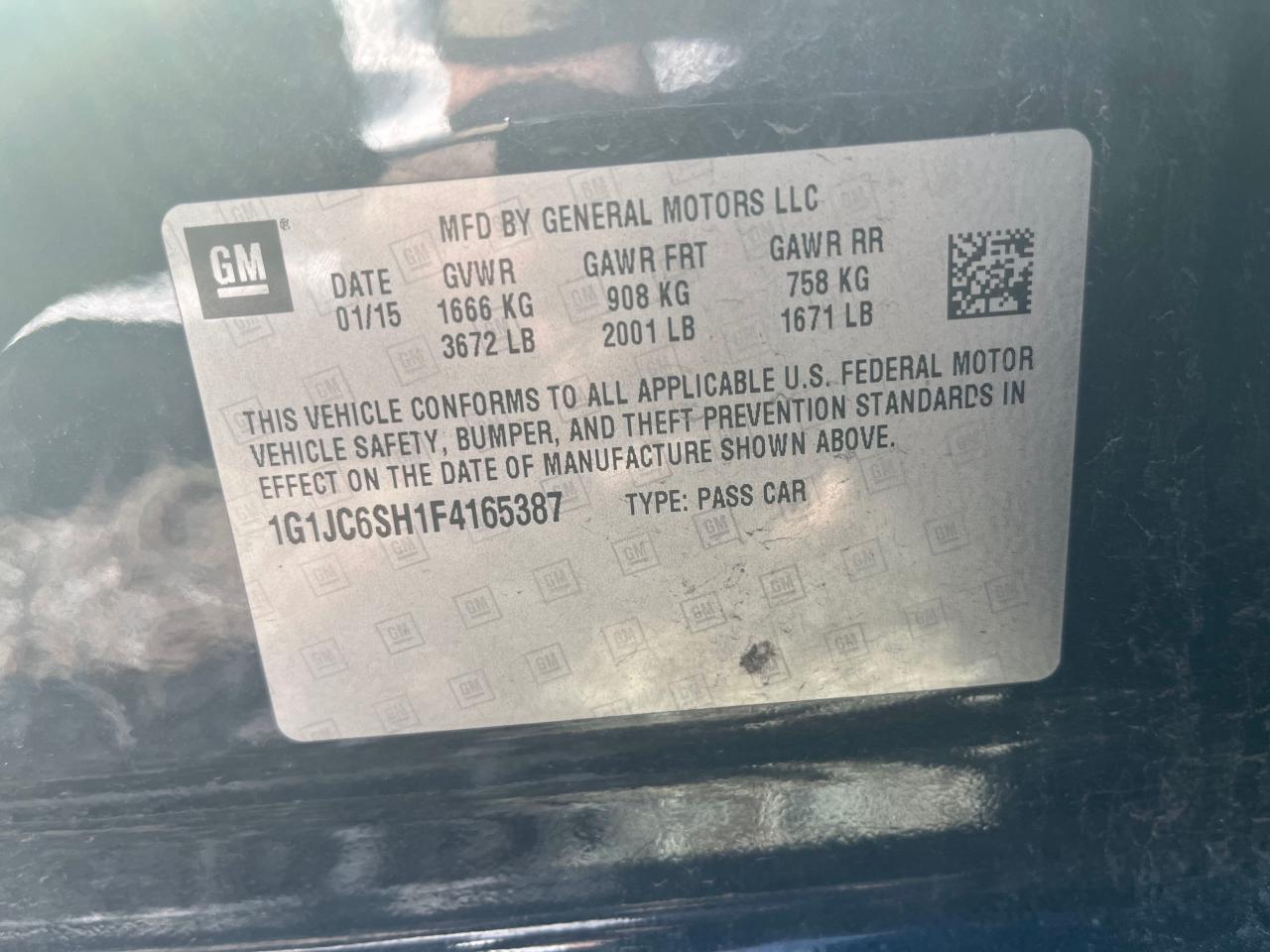 Photo 9 VIN: 1G1JC6SH1F4165387 - CHEVROLET SONIC LT 