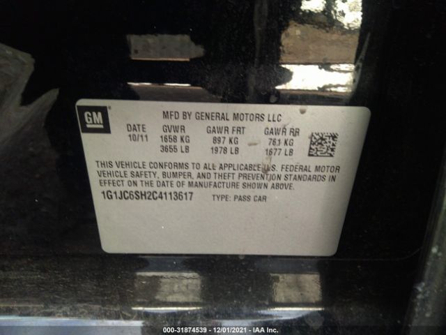 Photo 8 VIN: 1G1JC6SH2C4113617 - CHEVROLET SONIC 