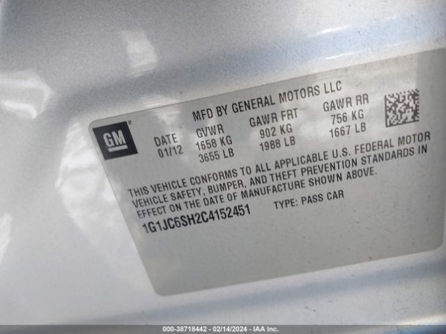 Photo 8 VIN: 1G1JC6SH2C4152451 - CHEVROLET SONIC 