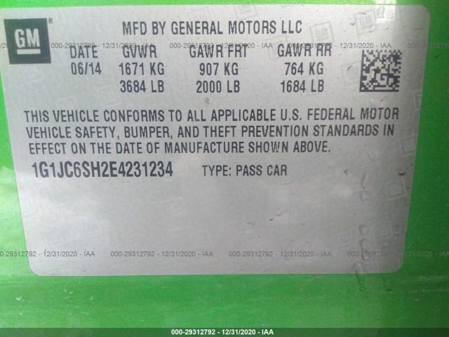 Photo 8 VIN: 1G1JC6SH2E4231234 - CHEVROLET SONIC 