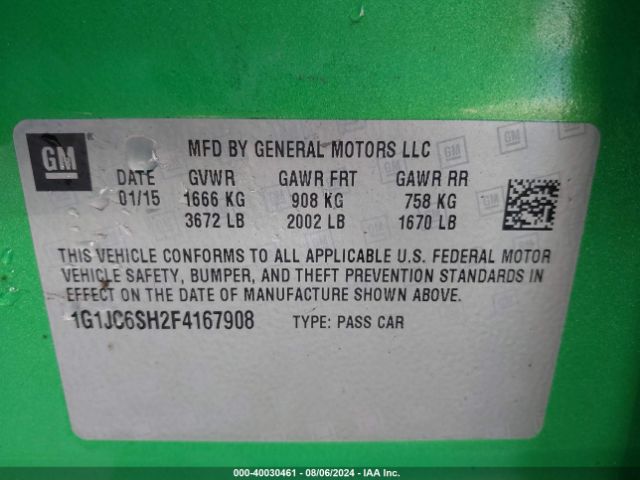 Photo 8 VIN: 1G1JC6SH2F4167908 - CHEVROLET SONIC 