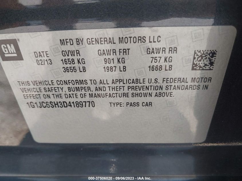 Photo 8 VIN: 1G1JC6SH3D4189770 - CHEVROLET SONIC 