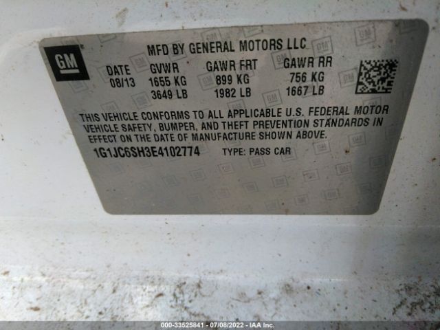 Photo 8 VIN: 1G1JC6SH3E4102774 - CHEVROLET SONIC 