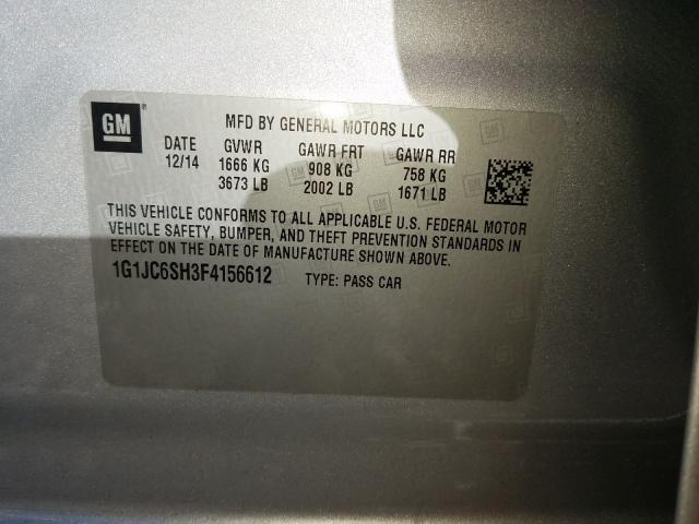 Photo 9 VIN: 1G1JC6SH3F4156612 - CHEVROLET SONIC LT 