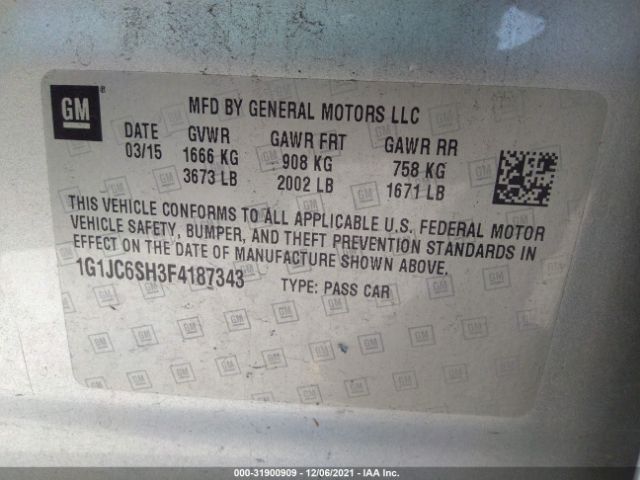 Photo 8 VIN: 1G1JC6SH3F4187343 - CHEVROLET SONIC 